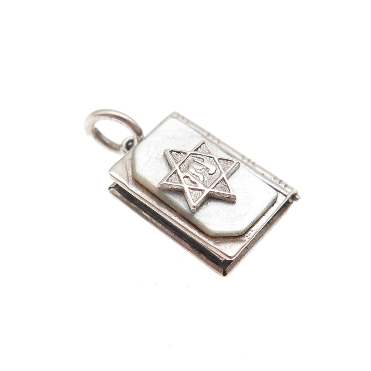 J.M. Fisher 925 Sterling Antique Art Deco MOP Torah Locket Mini Charm Pendant
