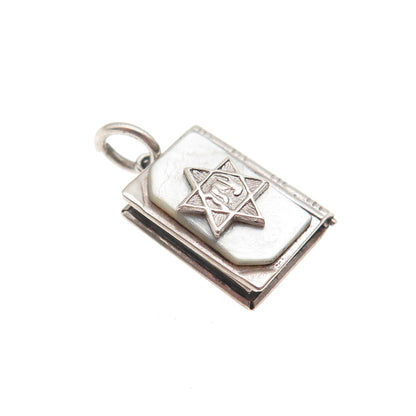 J.M. Fisher 925 Sterling Antique Art Deco MOP Torah Locket Mini Charm Pendant