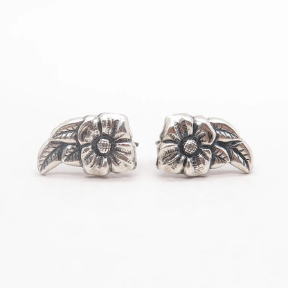 925 Sterling Silver Vintage Textured Floral Screw Back Earrings