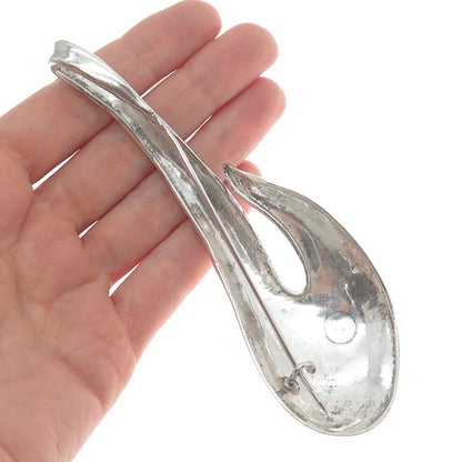 925 Sterling Silver Vintage Modernist Large Pin Brooch