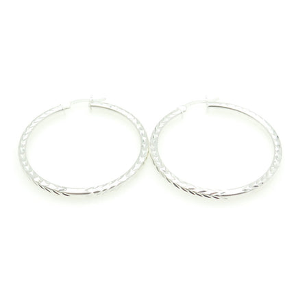 HAN 925 Sterling Silver Engraved Hinged Hoop Earrings