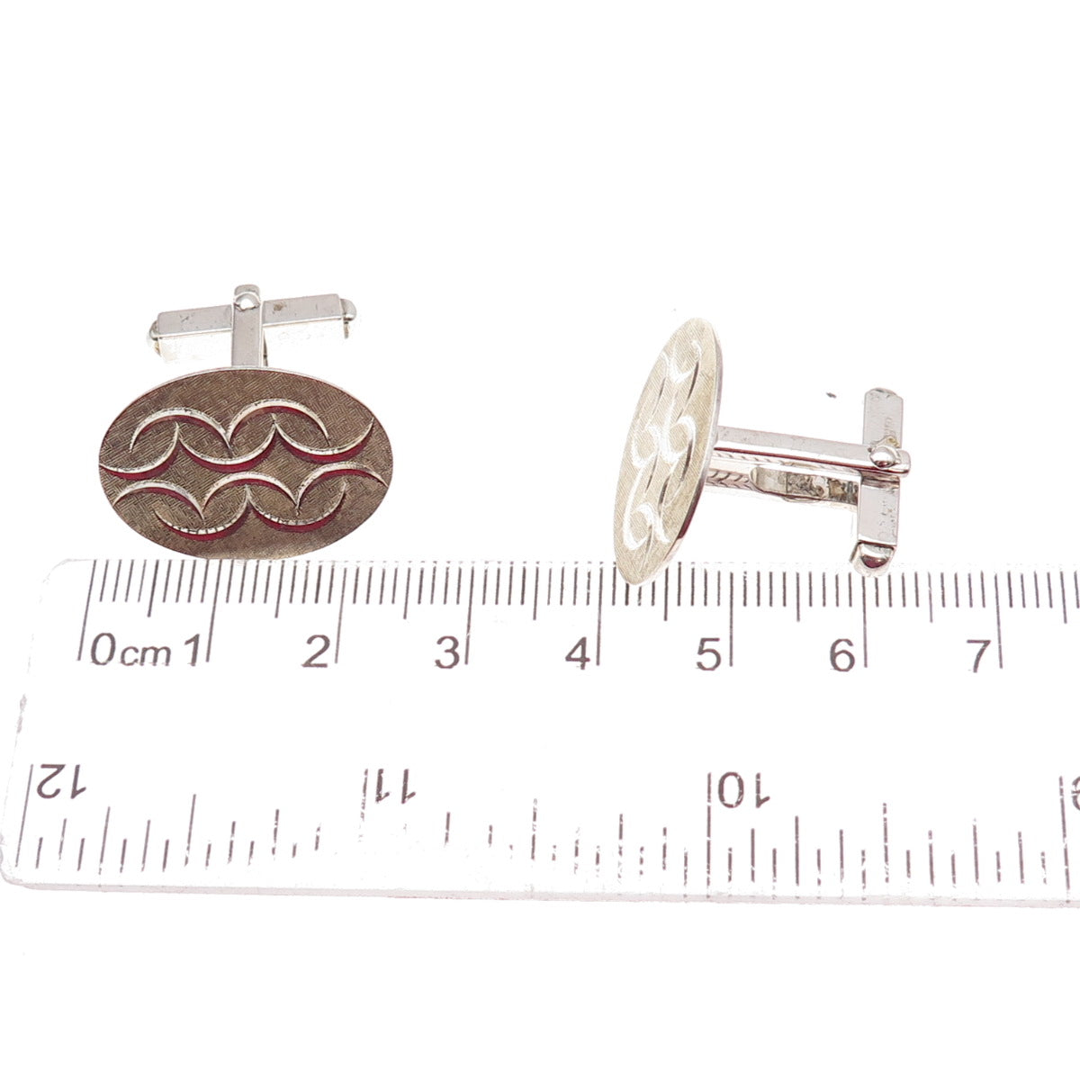 800 Silver Antique Art Deco Engraved Ornate Oval Cufflinks