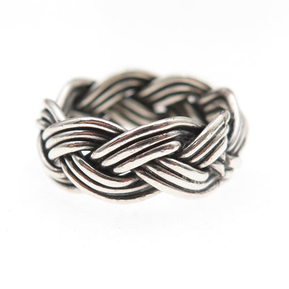 925 Sterling Silver Vintage Mexico Braided Oxidized Band Ring Size 6