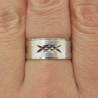 925 Sterling Silver Vintage Diamond-Cut "X" Shape Band Ring Size 8.5