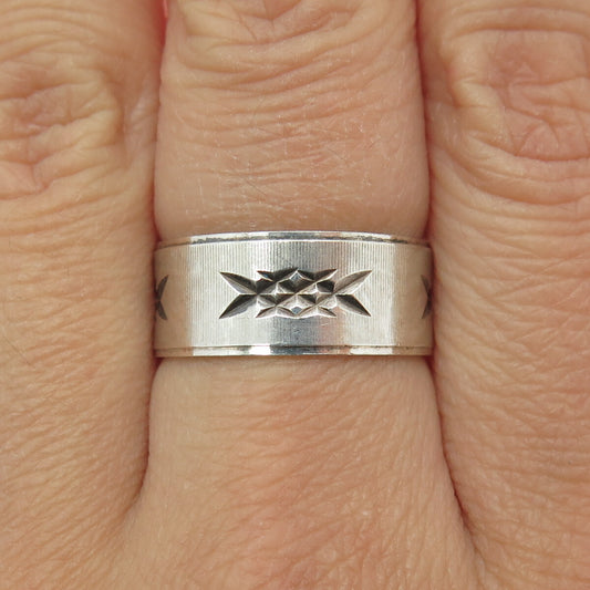 925 Sterling Silver Vintage Diamond-Cut "X" Shape Band Ring Size 8.5