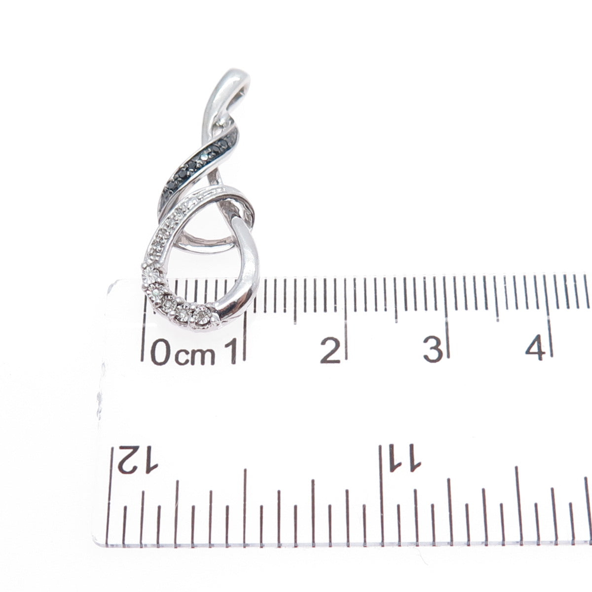 925 Sterling Silver Real Black & White Diamond Twisted Slide Charm Pendant