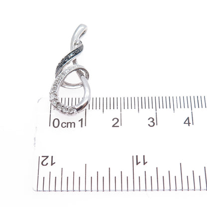 925 Sterling Silver Real Black & White Diamond Twisted Slide Charm Pendant