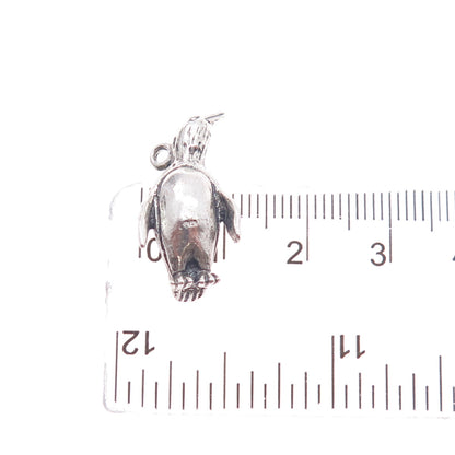 925 Sterling Silver Vintage Penguin Oxidized Mini 3D Charm Pendant