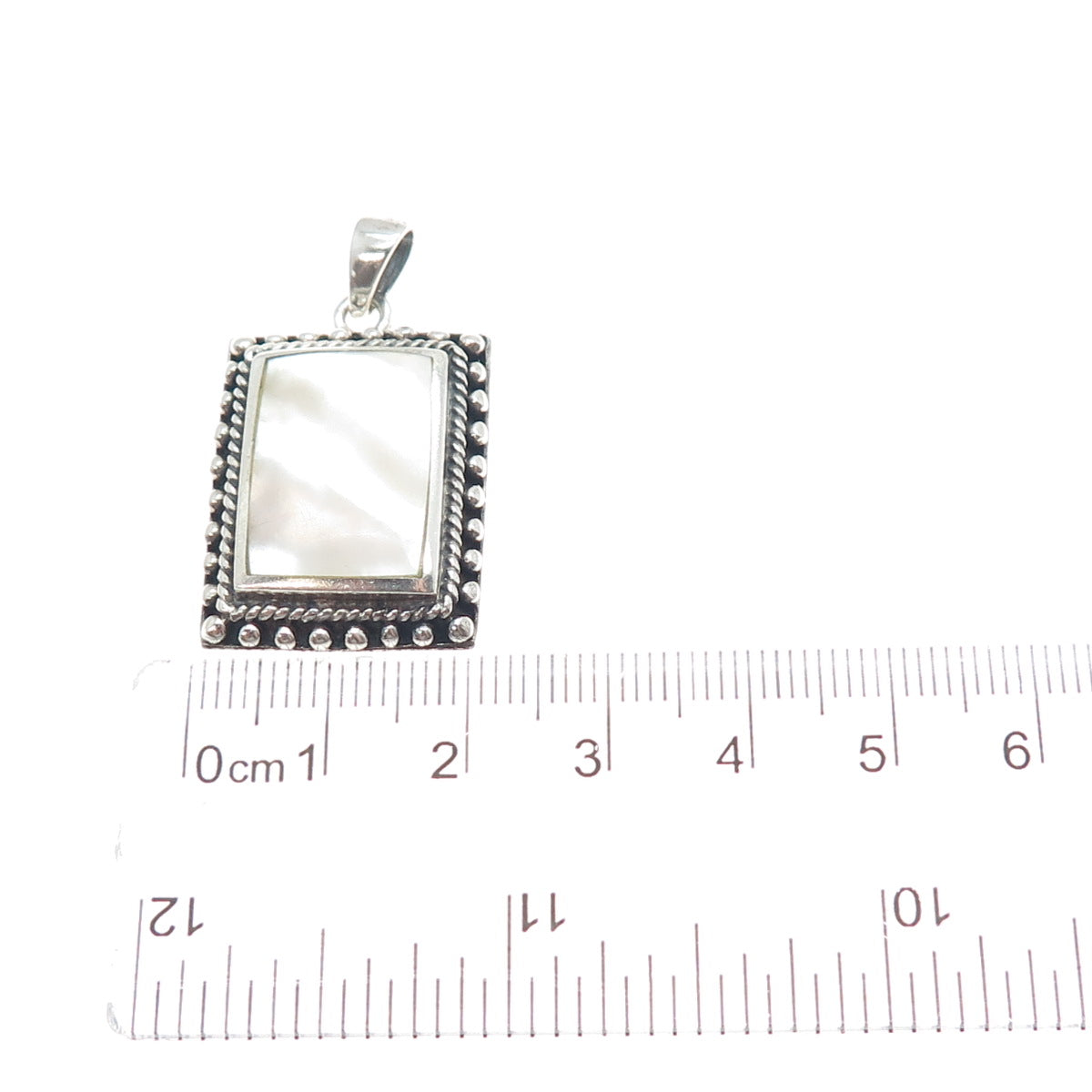 KEN CRAFTS 925 Sterling Silver Vintage Real MOP Beaded Oxidized Pendant