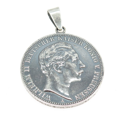 900 Silver Antique 1910 Kingdom of Prussia "3 Mark - William II " Coin Pendant