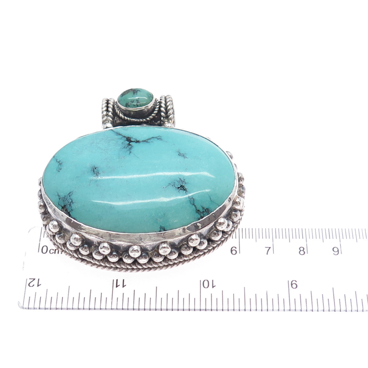 925 Sterling Silver Vintage Real Turquoise Oxidized Heavy 83.9g Slide Pendant