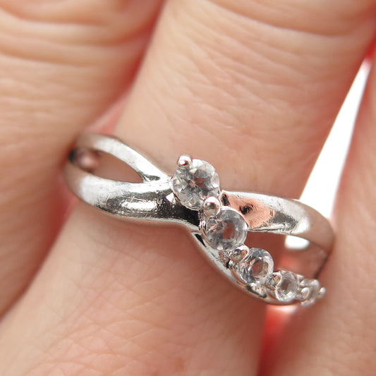 925 Sterling Silver Vintage Real Graduated White Topaz Infinity Ring Size 7.5