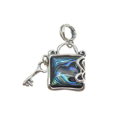 HAGIT GORALI Sterling Vintage Israel Abalone Shell Modernist Lock & Key Pendant
