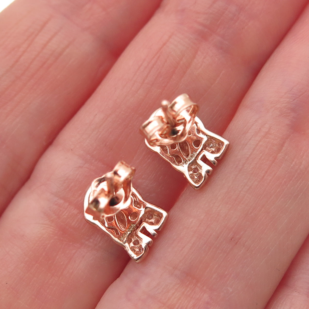 925 Sterling Silver Rose Gold Plated Round-Cut C Z Jesus Stud Earrings