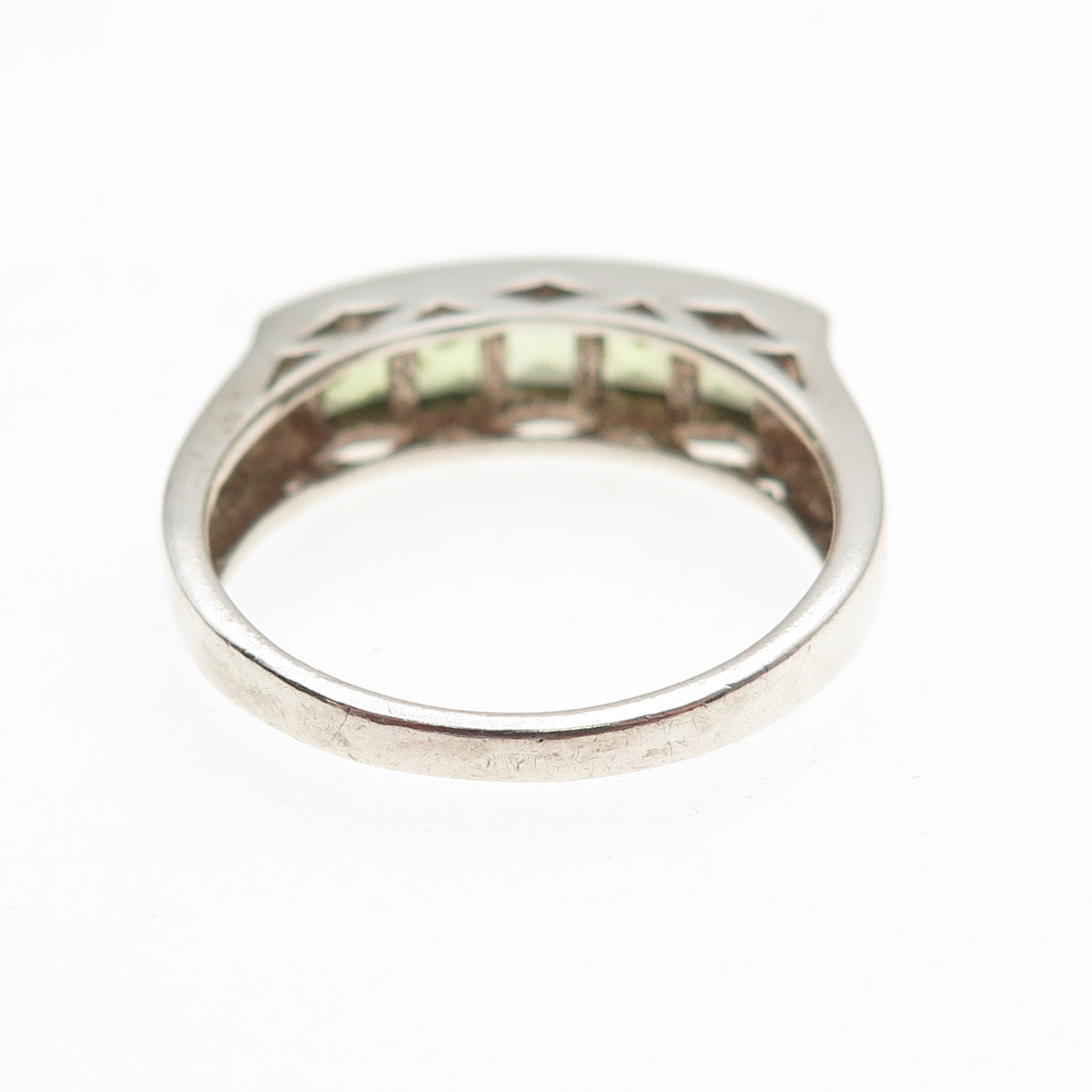 925 Sterling Silver Vintage Real Princess-Cut Peridot Ring Size 9