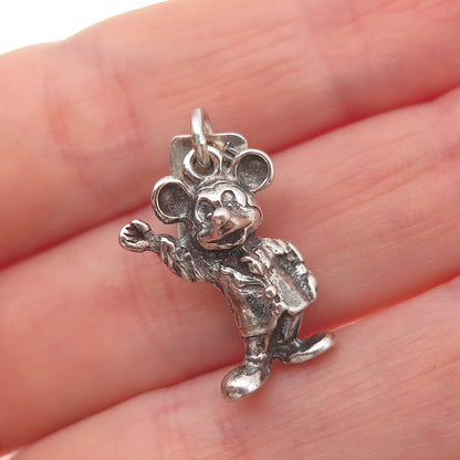 Walt Disney 925 Sterling Silver Vintage Mickey Mouse Oxidized 3D Charm Pendant