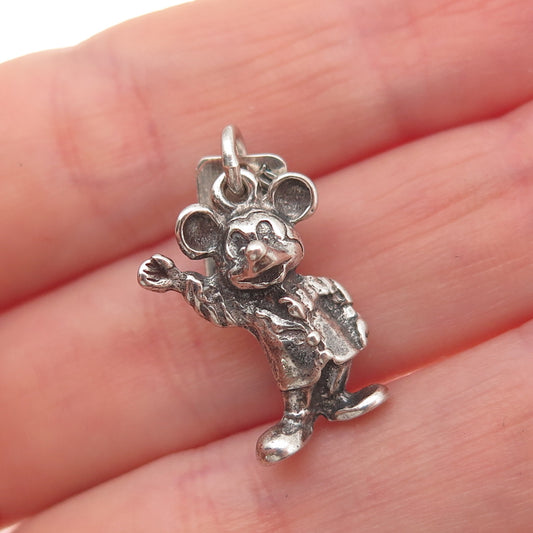 Walt Disney 925 Sterling Silver Vintage Mickey Mouse Oxidized 3D Charm Pendant
