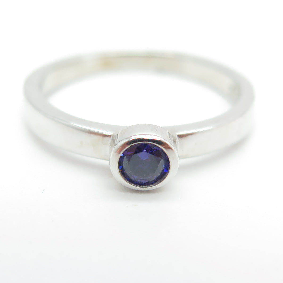 925 Sterling Silver Round-Cut Purple C Z Stackable Ring Size 5.75