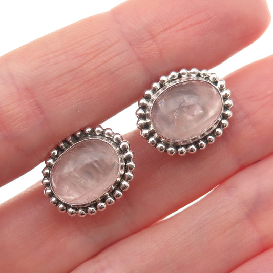925 Sterling Silver Antique Art Deco Real Rose Quartz Beaded Cufflinks