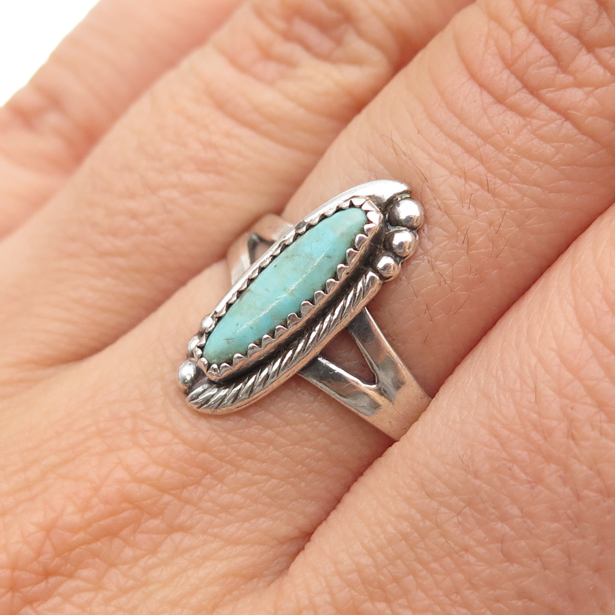 Bell Trading Post Old Pawn 925 Sterling Silver Vintage Turquoise Ring Size 7.75