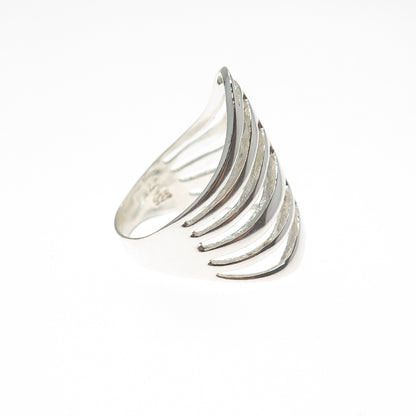 925 Sterling Silver Vintage Modernist Spine Link Ring Size 8.25