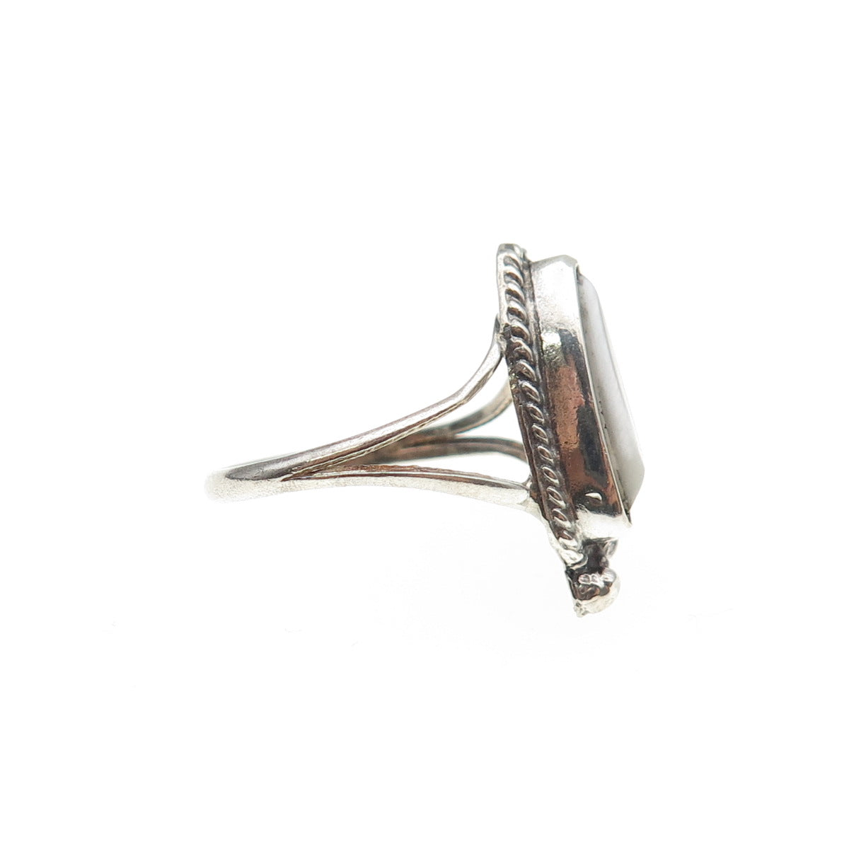 Old Pawn 925 Sterling Silver Vintage Southwestern MOP Feather Ring Size 4.5