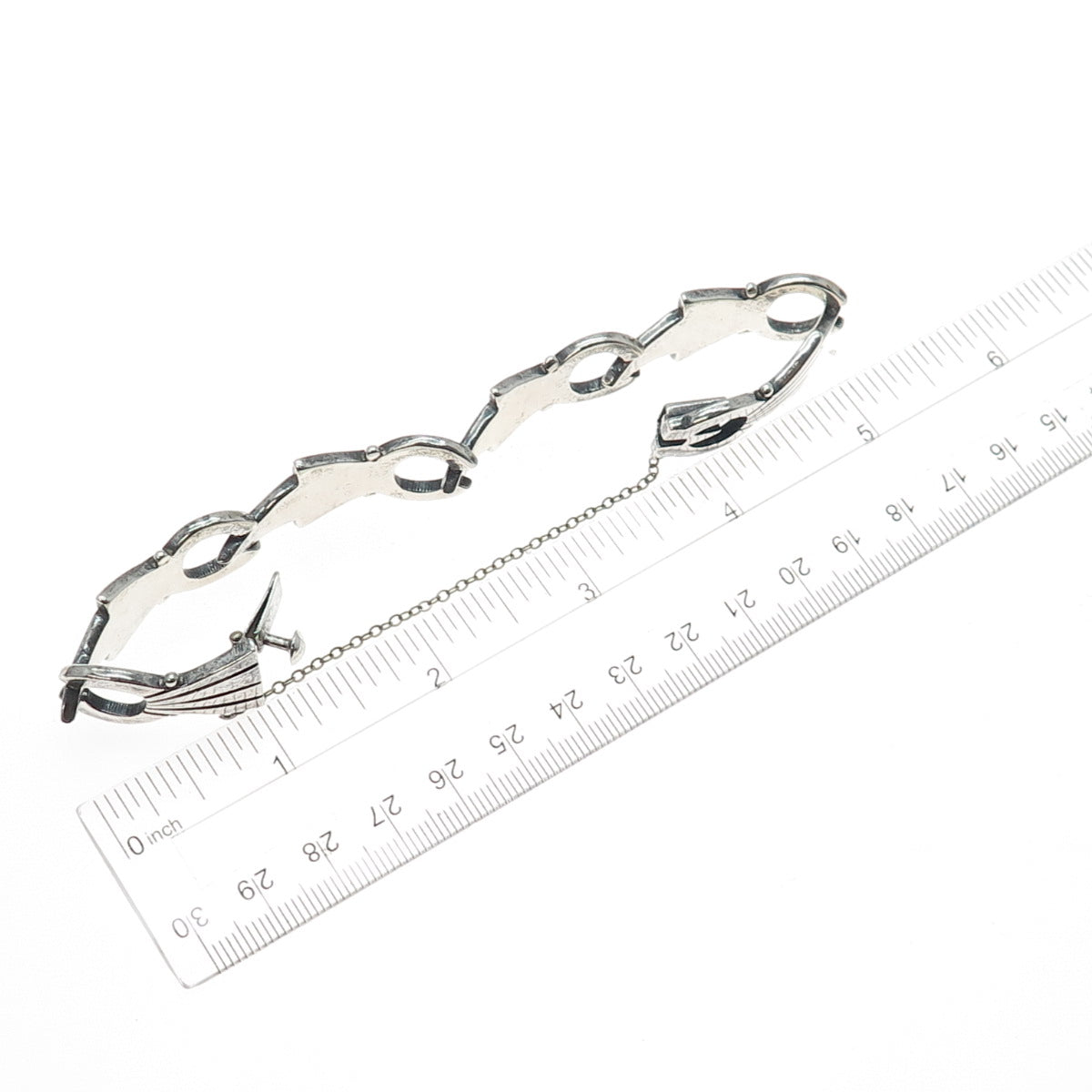 925 Sterling Silver Vintage Mexico Modernist Oxidized Bracelet 7.5"