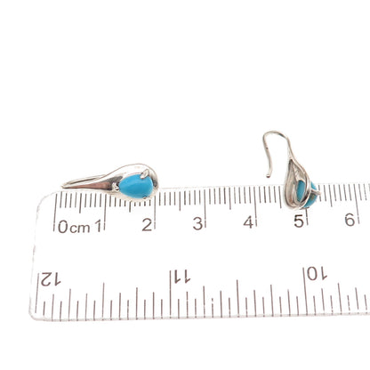D'Joy 925 Sterling Silver Real Sleeping Beauty Turquoise Teardrop Drop Earrings