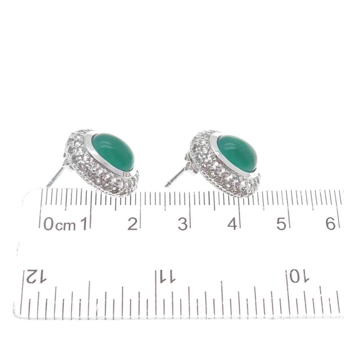 925 Sterling Silver Real Green Chalcedony & White Topaz Earrings
