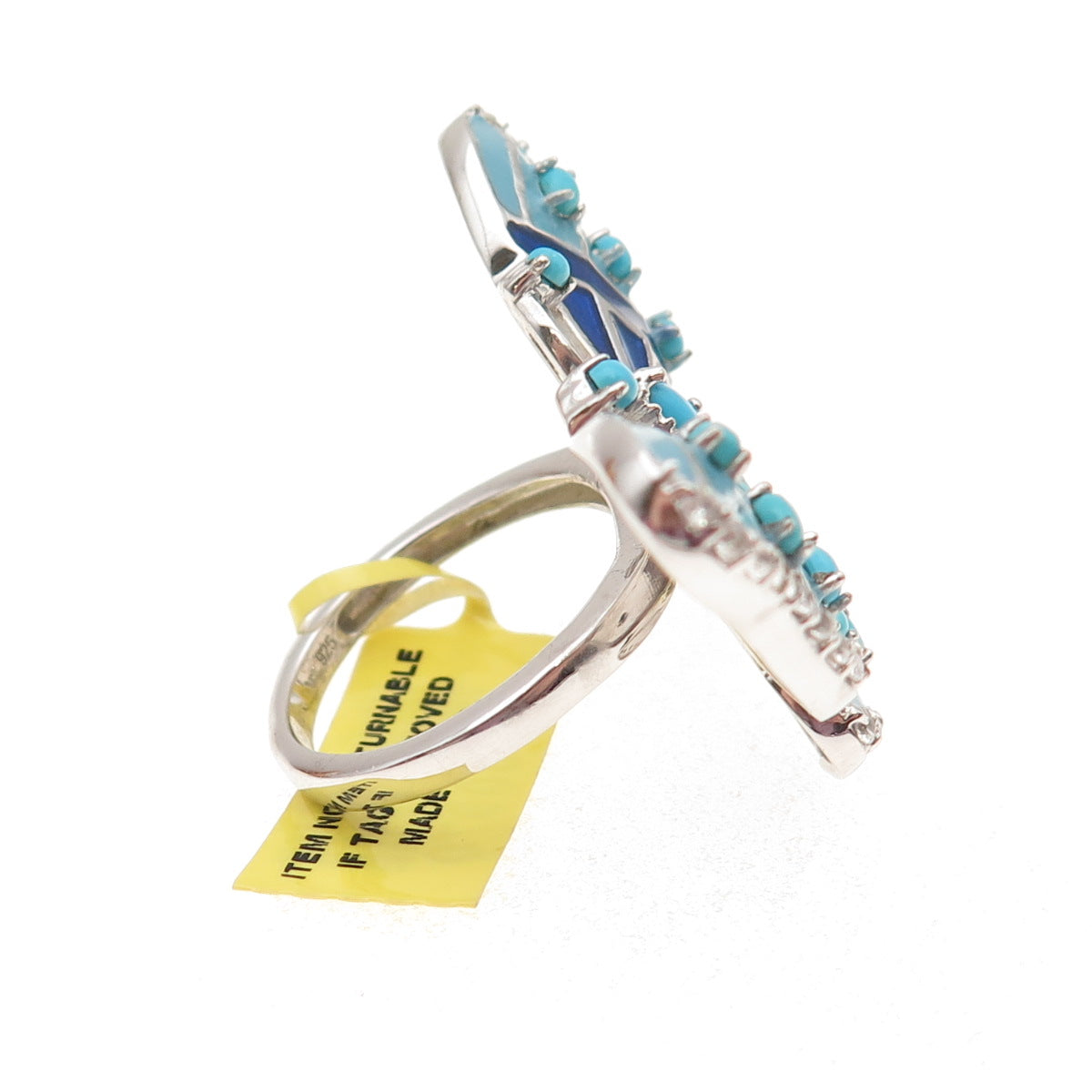 Chuck Clemency Sterling Silver Enamel Real Turquoise Topaz Butterfly Ring Size 8