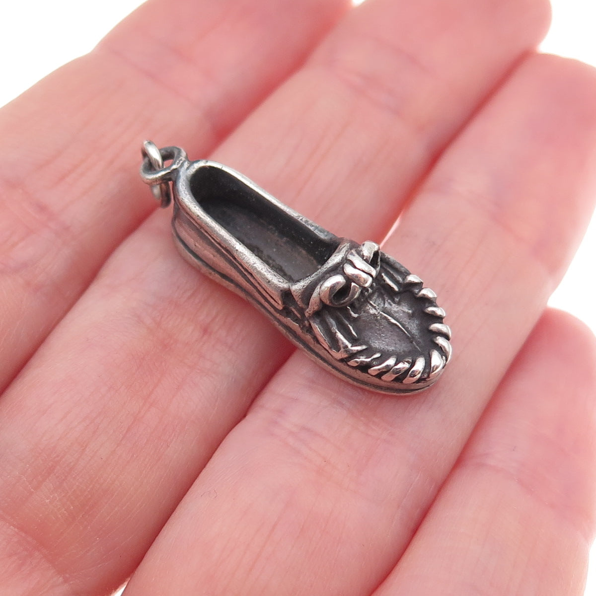 Southwest 925 Sterling Silver Vintage Loafer Shoe Oxidized 3D Charm Pendant