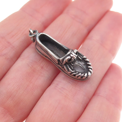 Southwest 925 Sterling Silver Vintage Loafer Shoe Oxidized 3D Charm Pendant