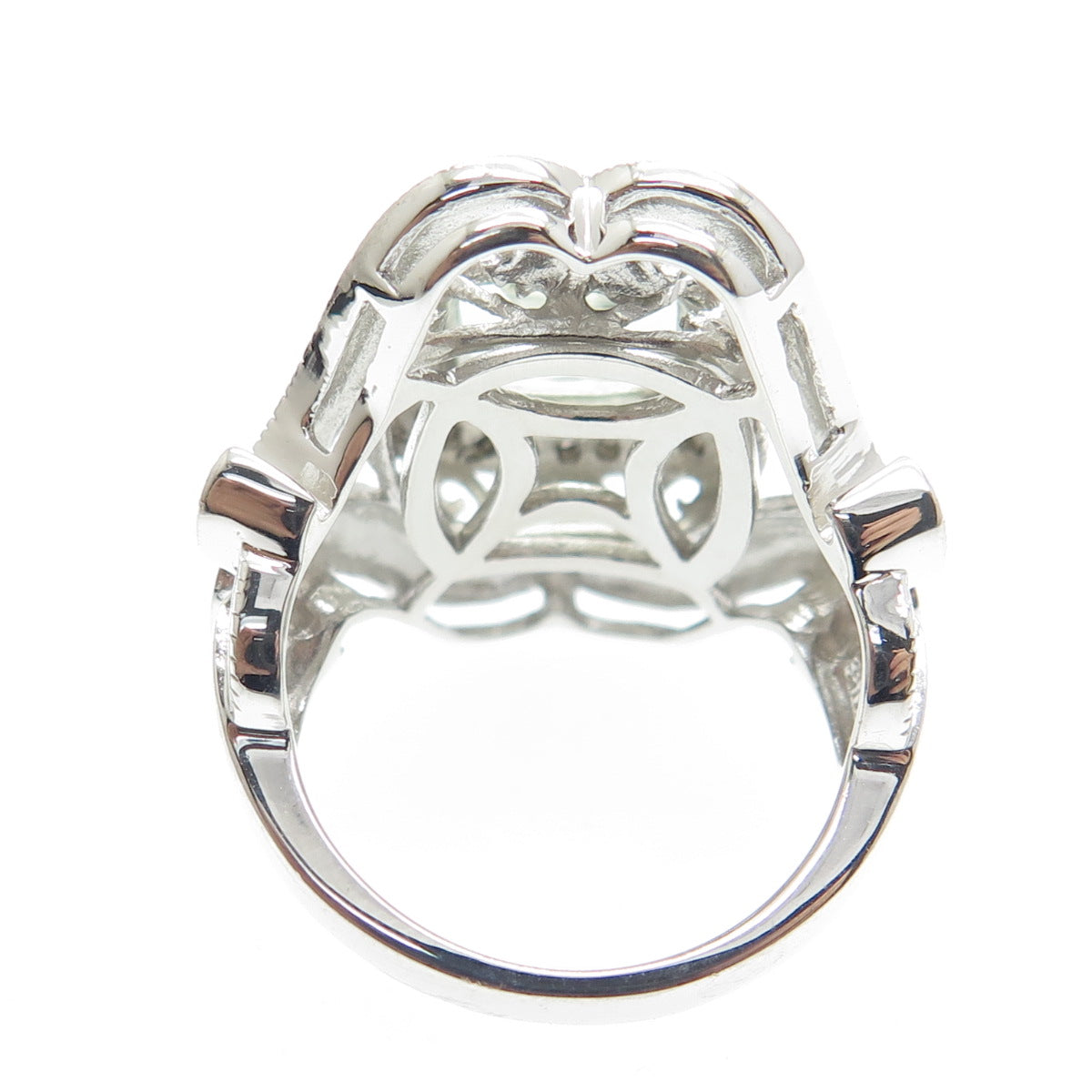 925 Sterling Silver Real Round-Cut Diamond & Green Amethyst Ring Size 7.25