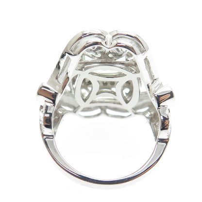 925 Sterling Silver Real Round-Cut Diamond & Green Amethyst Ring Size 7.25