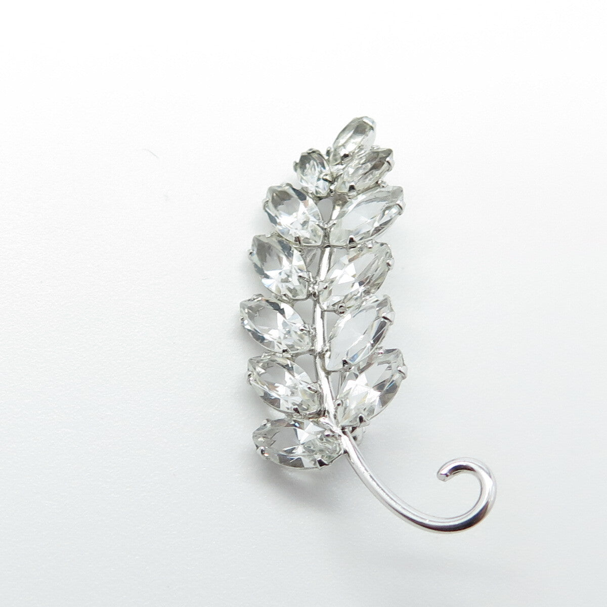 CARL ART 925 Sterling Silver Antique Art Deco Rhinestone Leaf Pin Brooch