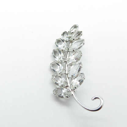 CARL ART 925 Sterling Silver Antique Art Deco Rhinestone Leaf Pin Brooch