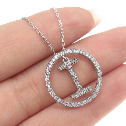 925 Sterling Silver Pave C Z Letter "I" Initial Cable Chain Necklace 18"