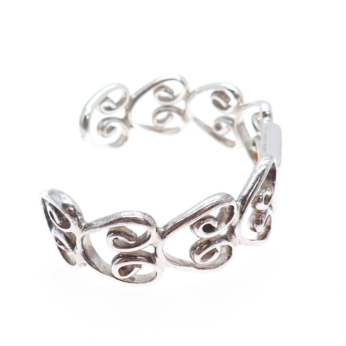 925 Sterling Silver Vintage Modernist Swirl Heart Adjustable Bracelet 6.75"
