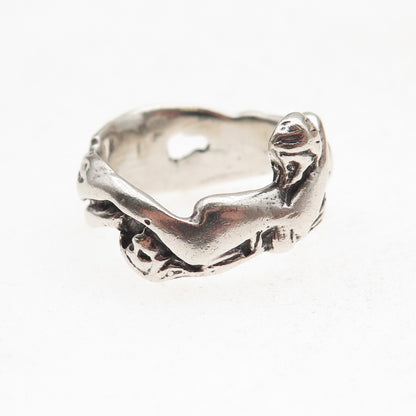 925 Sterling Silver Vintage Erotic Scene Oxidized Band Ring Size 5.75