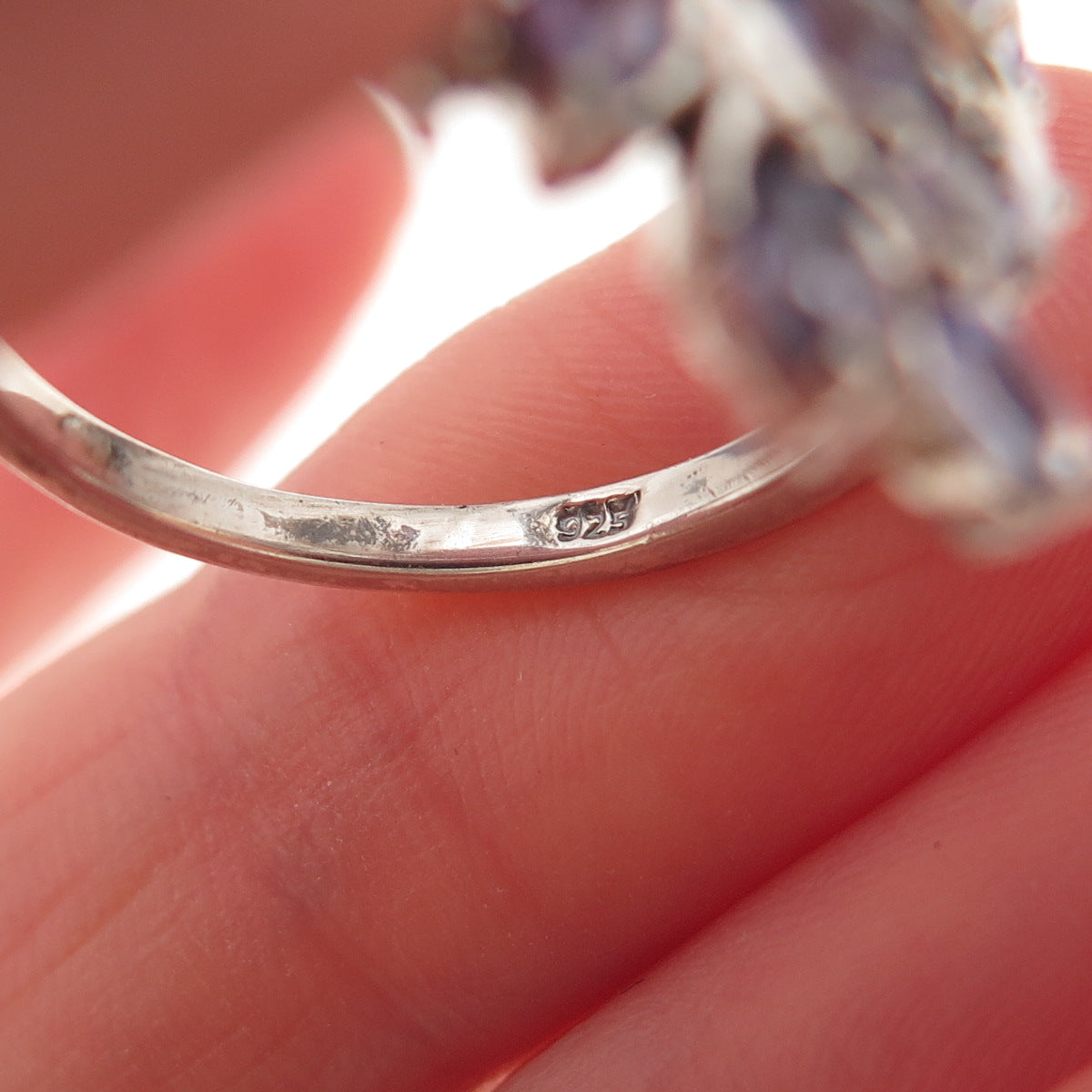 Chuck Clemency Sterling Silver Real Marquise-Cut Tanzanite Floral Ring Size 8
