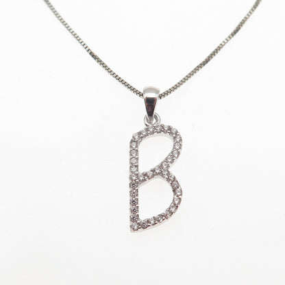 925 Sterling Silver Round-Cut C Z Letter B Initial Box Chain Necklace 18"