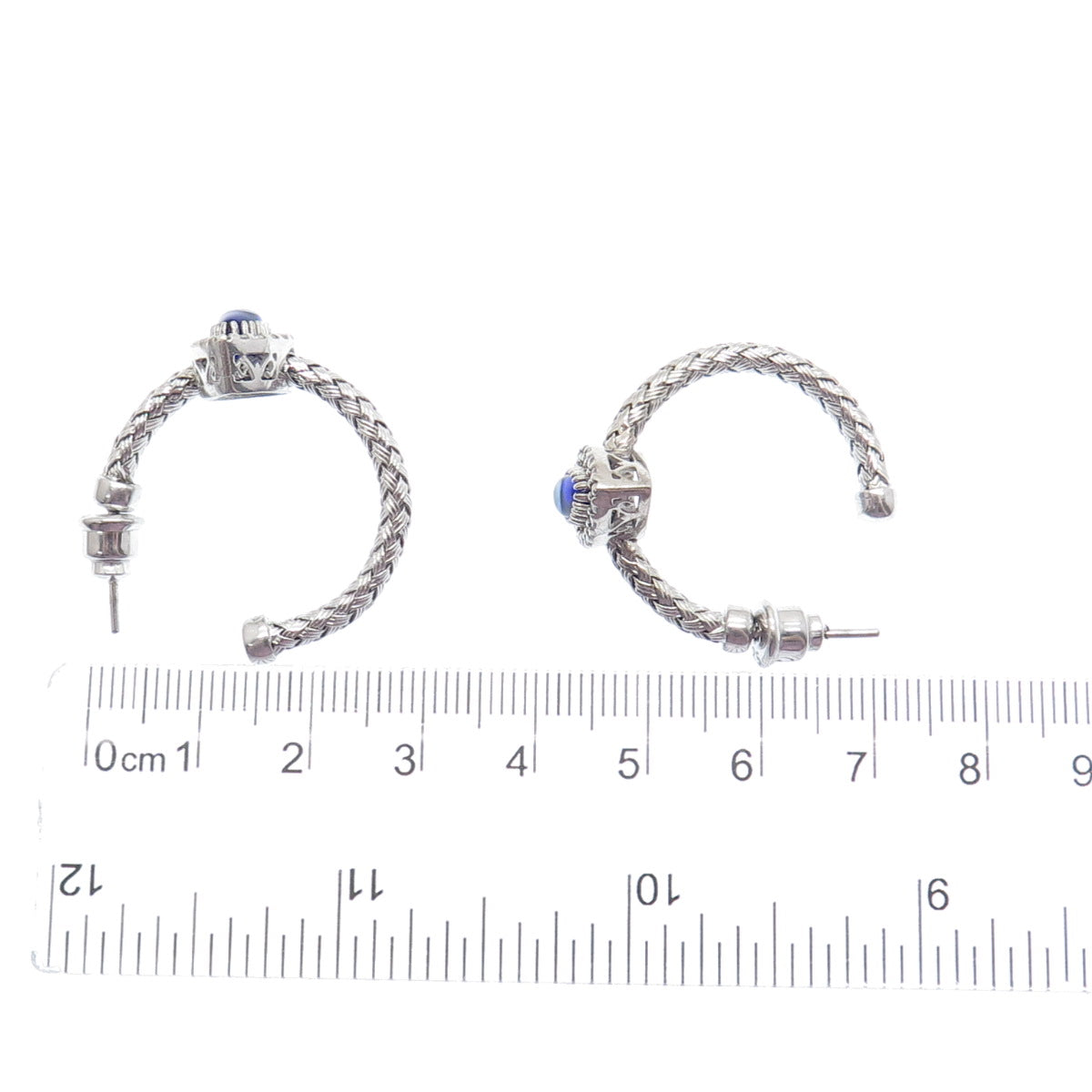 925 Sterling Silver Real Diamond & Enamel Evil Eye Wicker Half Hoop Earrings