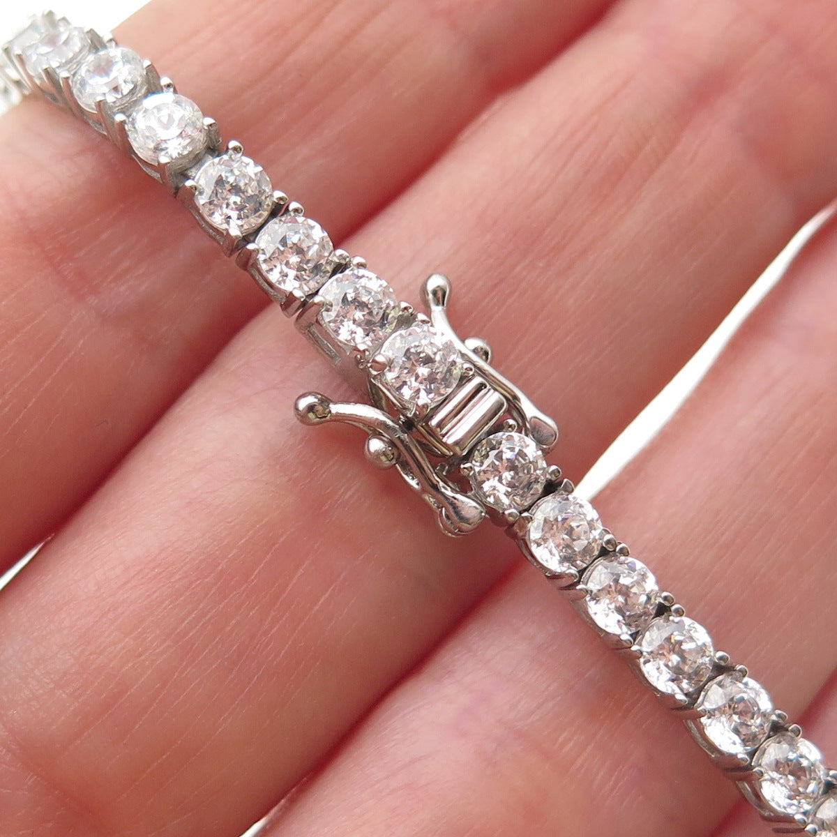 925 Sterling Silver Round-Cut C Z Tennis Link Bracelet 7"