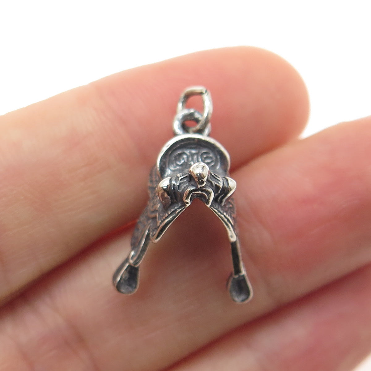 925 Sterling Silver Vintage Western Saddle Oxidized Minimalist Charm Pendant