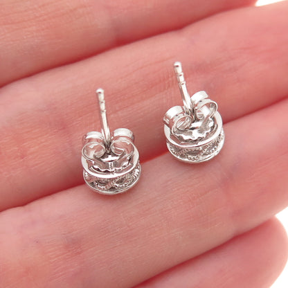 925 Sterling Silver Real Round-Cut Diamond Stud Earrings
