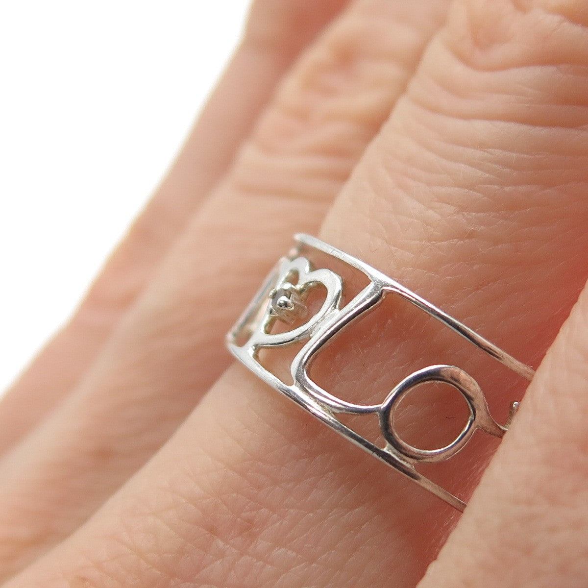 925 Sterling Silver Vintage Real Champagne Diamond Love Amour Ring Size 8.25