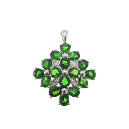 CHUCK CLEMENCY 925 Sterling Silver Real Diamond & Chrome Diopside Charm Pendant