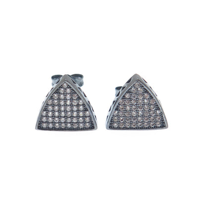 925 Sterling Silver Black Rhodium Round-Cut C Z Triangle Stud Earrings