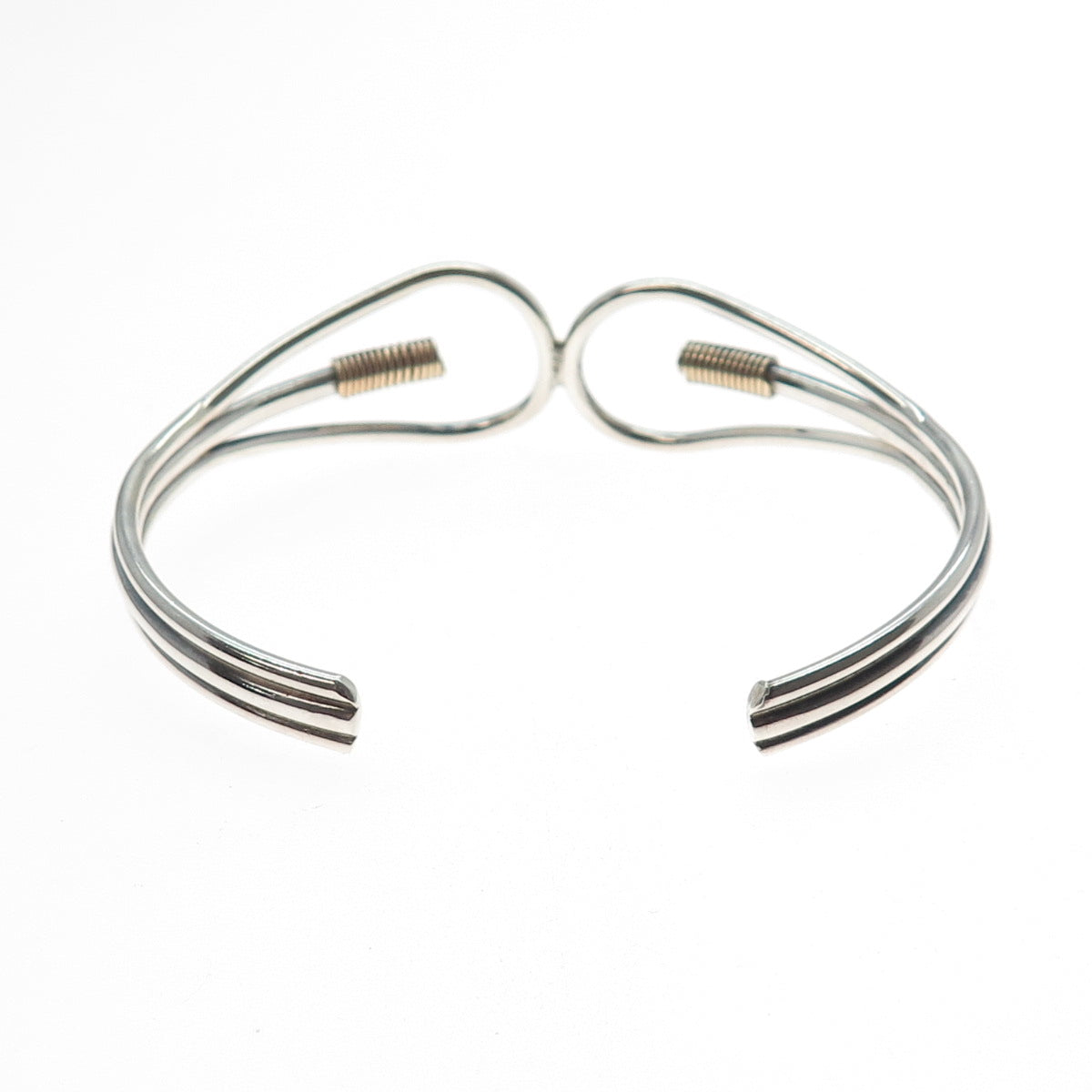 925 Sterling Silver 2-Tone Vintage Modernist Adjustable Cuff Bracelet 7"