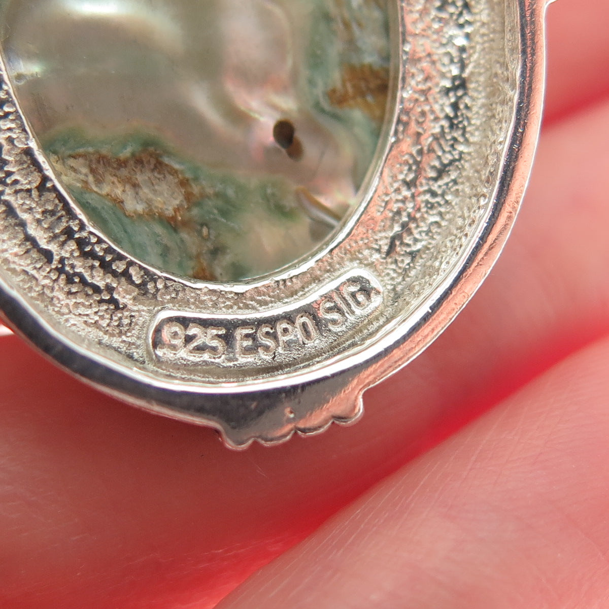ESPO SIG Joseph Esposito 925 Sterling Silver Vintage Abalone Shell Snap Pendant